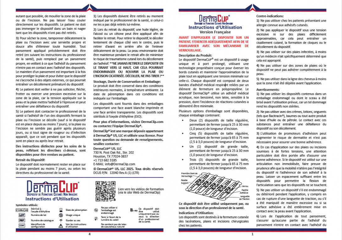 DermaClip IFU, Version Française (PN 12040.revA,1) Thumbnail